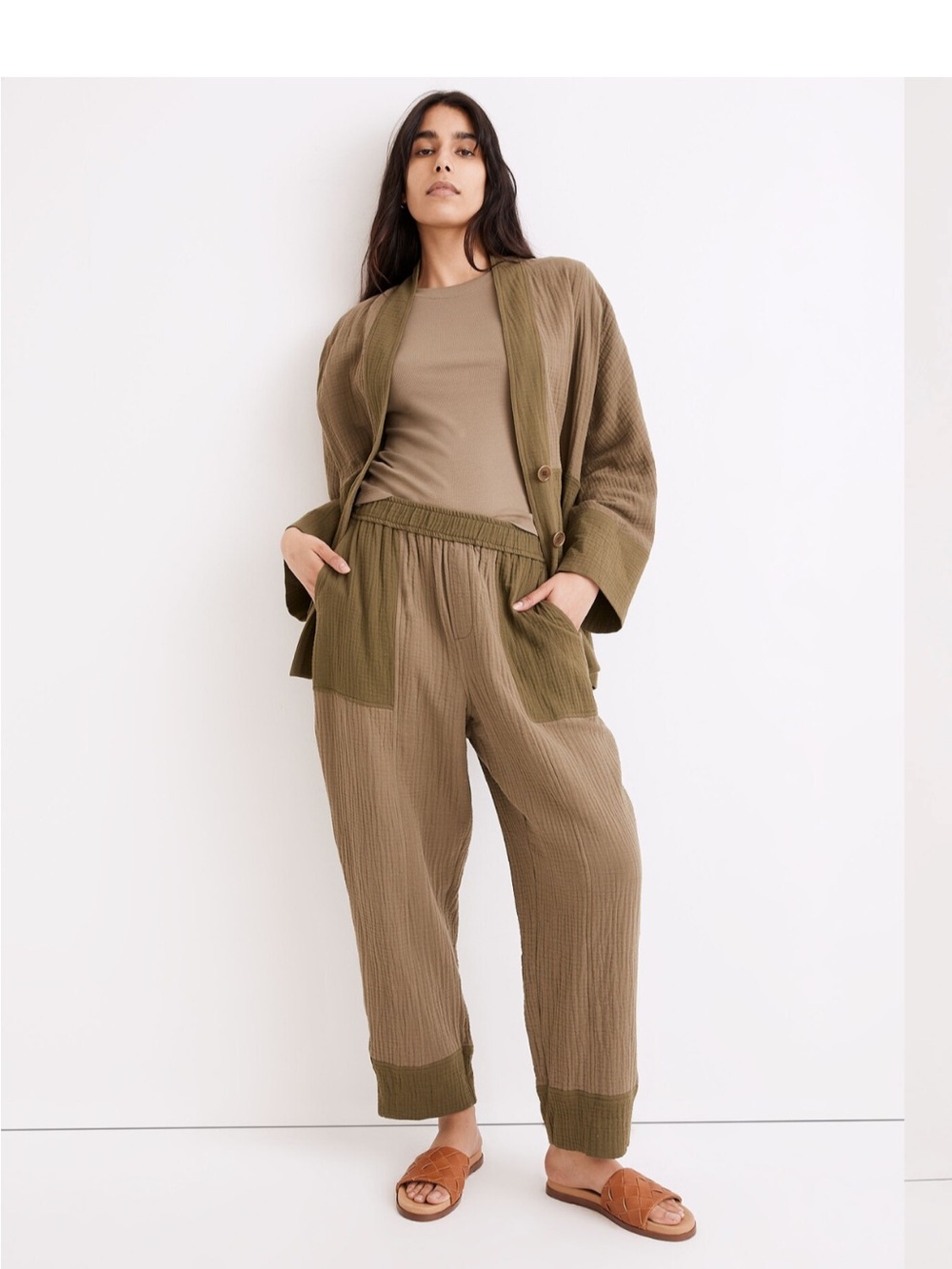 Madewell Olive Two-Tone Wide Leg Pants